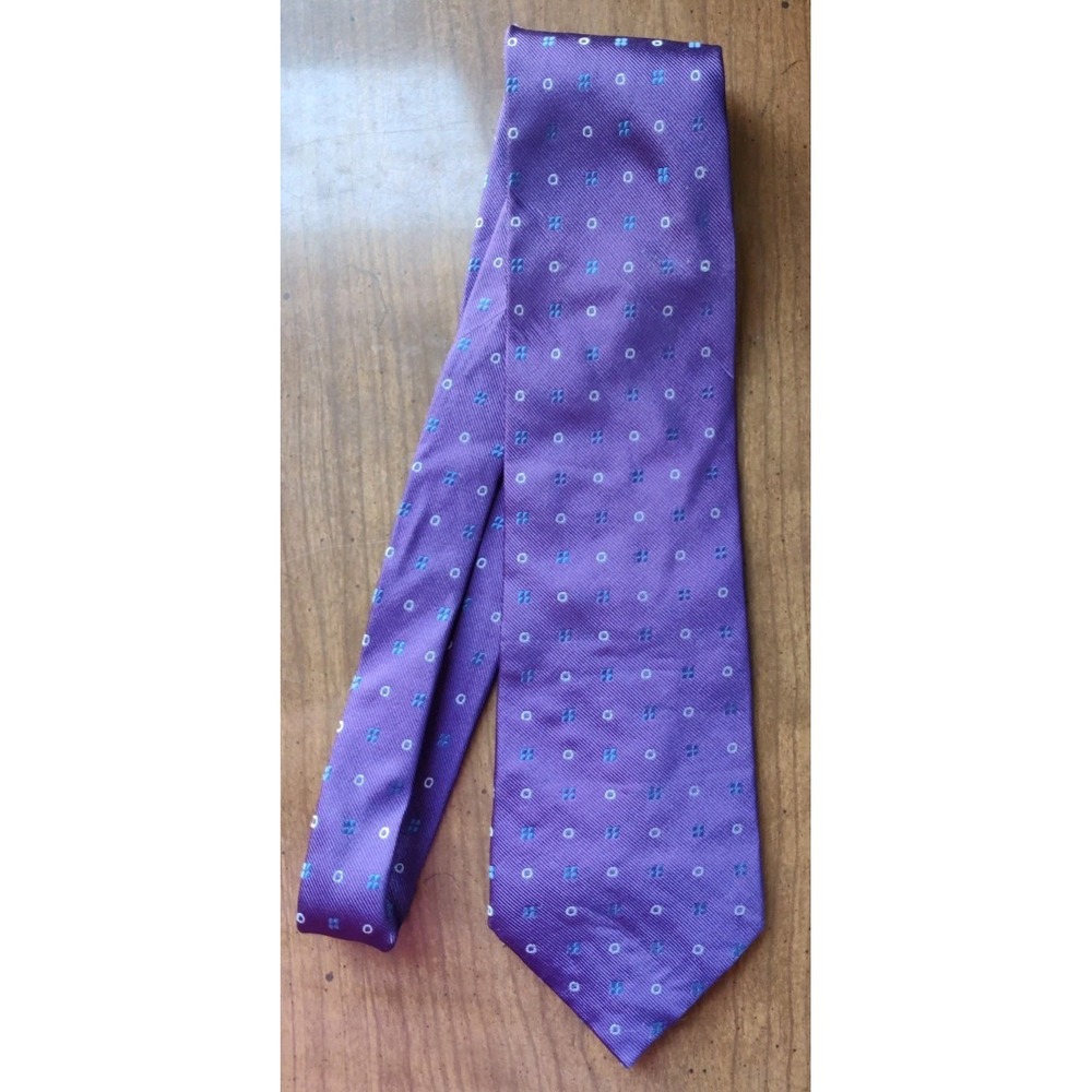 Van Huesen Men's 100% Silk Neck Tie‎ Purple Polka Dot with Geometric Twist